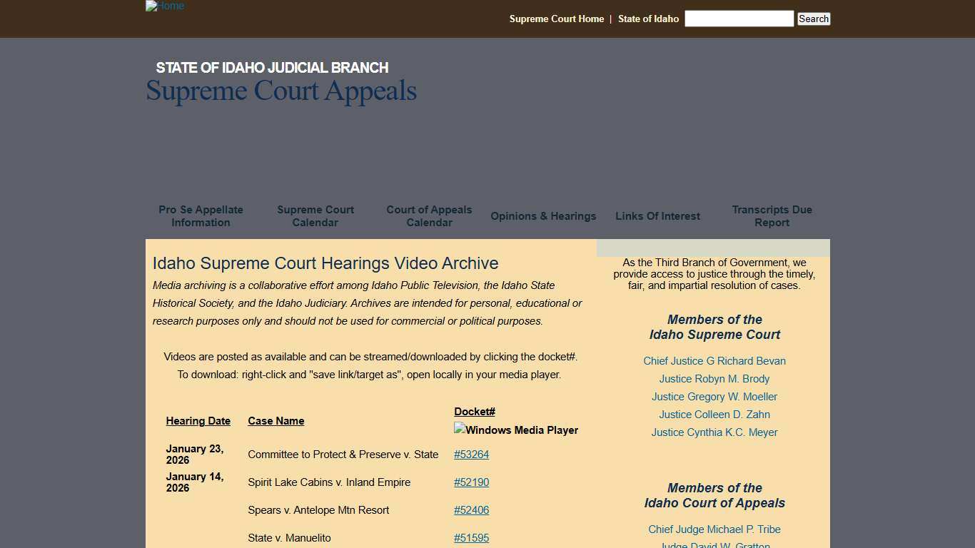Idaho Supreme Court Hearings - Video Archive Supreme Court